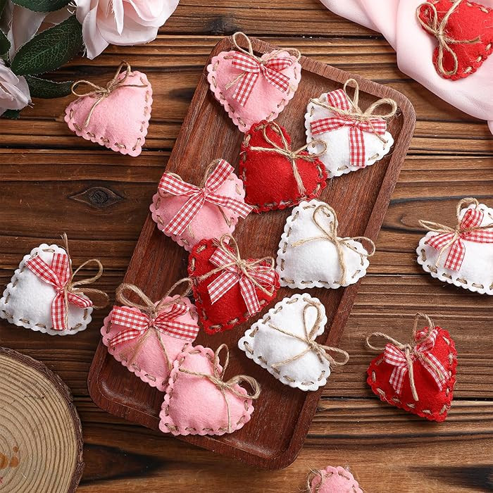 24 Pcs Valentine Felt Heart Ornaments for Tree Small Heart Hanging Decorations Valentine Felt Bau... | Amazon (US)