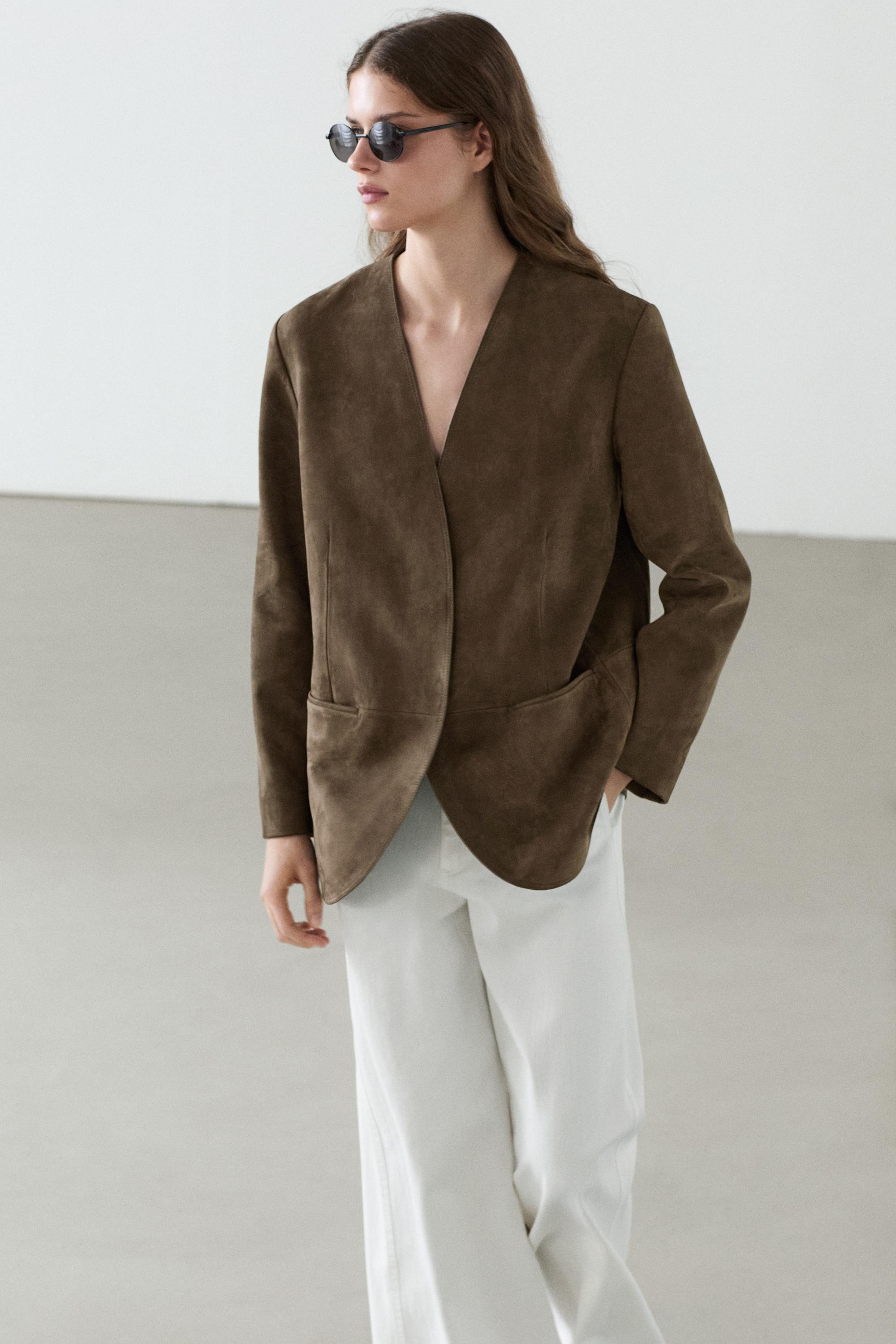 Suede leather blazer | Massimo Dutti US