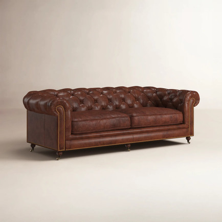 Distressed Leather Rolled Arm Chesterfield Sofa