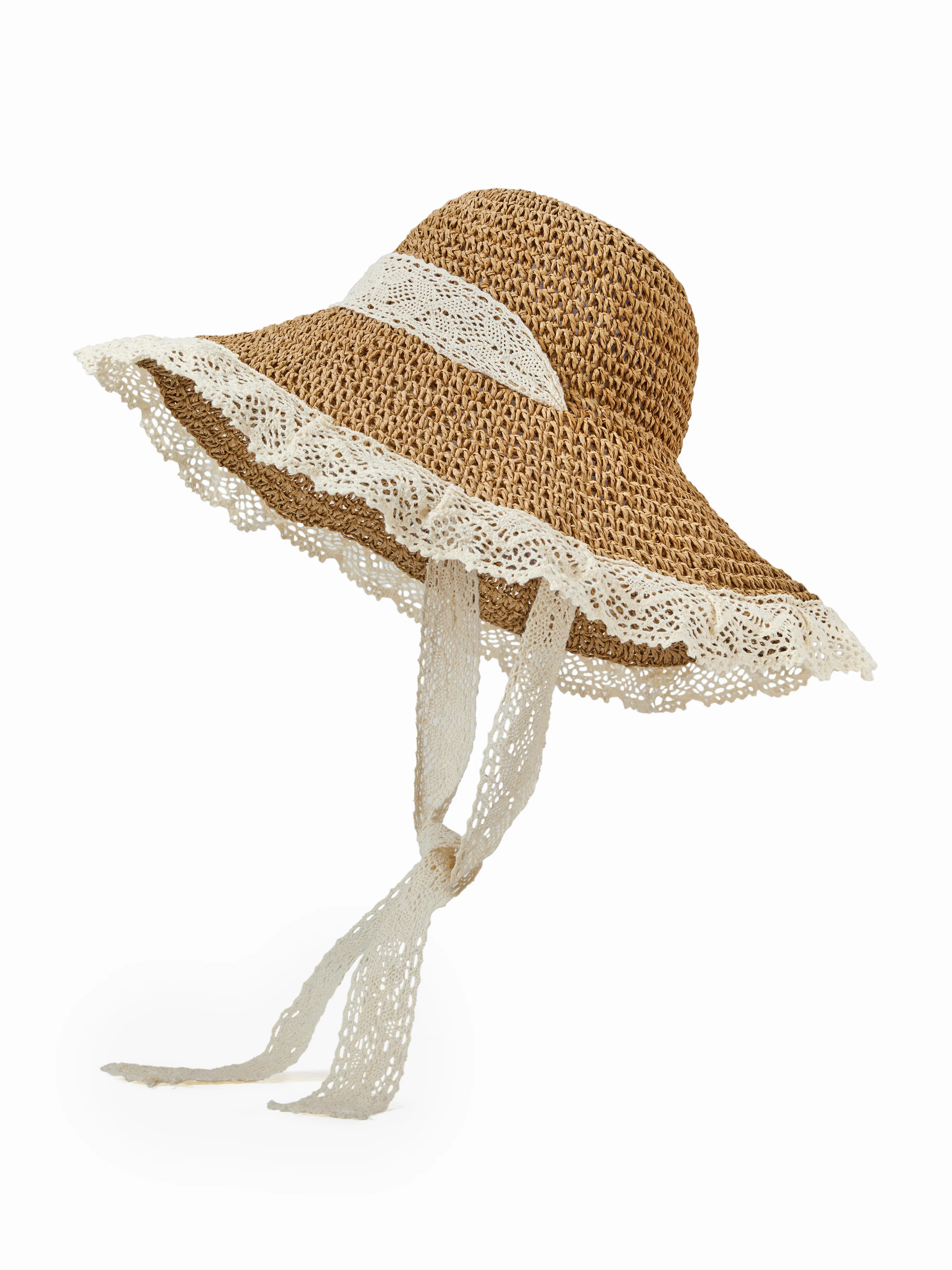 Paper LACE TRIM STRAW HAT For Vacation Beach | Cider