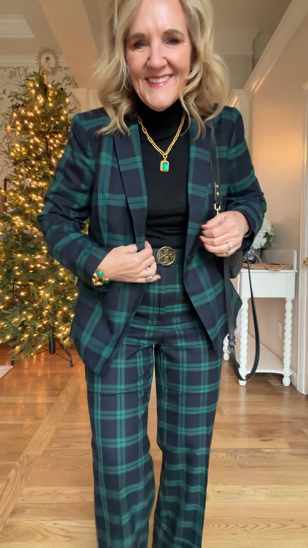 @talbots black watch plaid the blazer plaid is larger than the pants and I love it 
Blazer 10 petite 
Pants 8 petite 
Quilted jacket med petite 
Gold turtleneck 1.0
Amazon puffer medium 
Shimmer navy cable sweater medium petite 
Loft evergreen crochet sweater medium 
Stewart plaid blouse medium I’ll link similar too 

#LTKOver40 #LTKHoliday #LTKSaleAlert