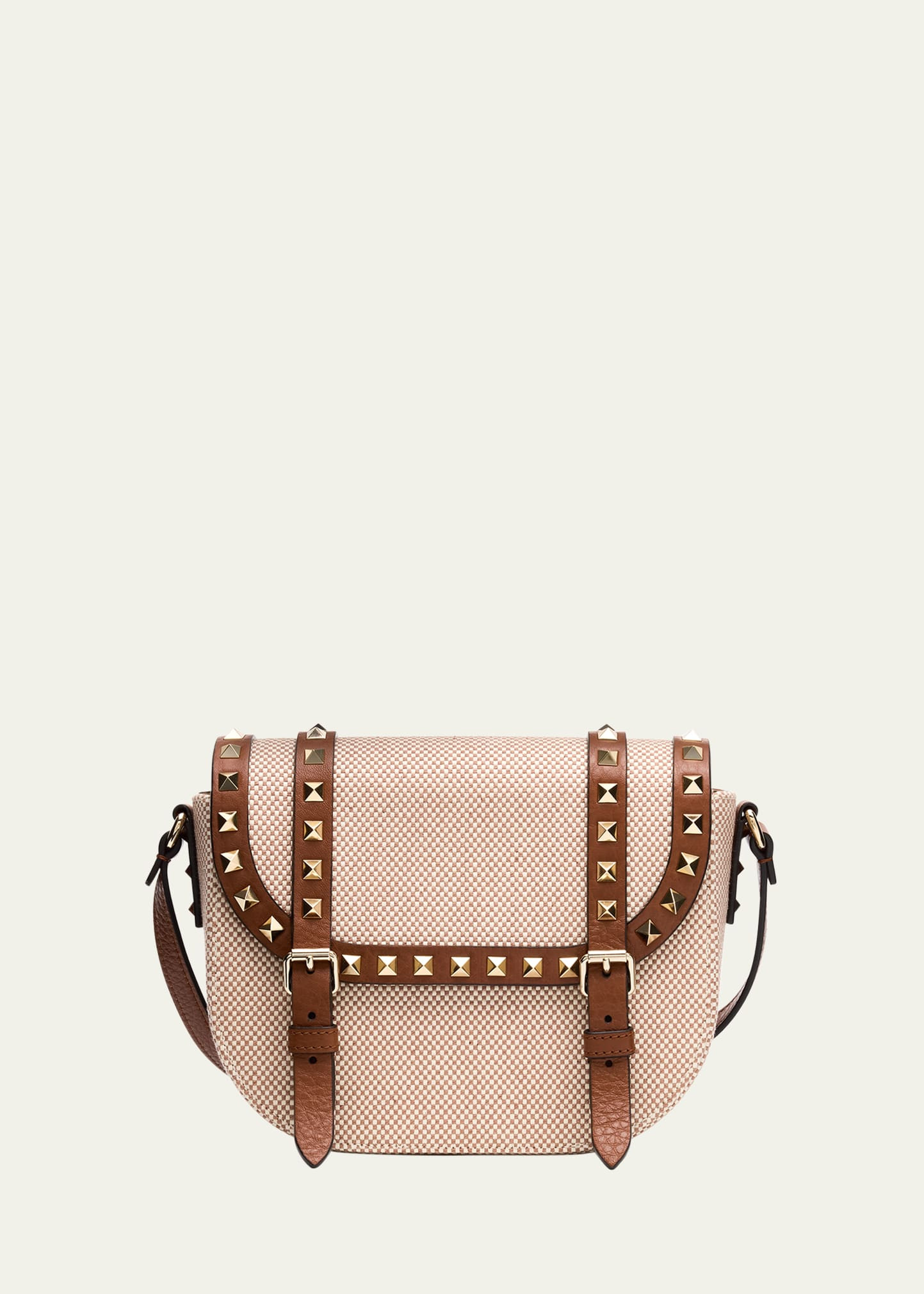 Valentino Garavani Rockstud Small Canvas Saddle Crossbody Bag | Bergdorf Goodman