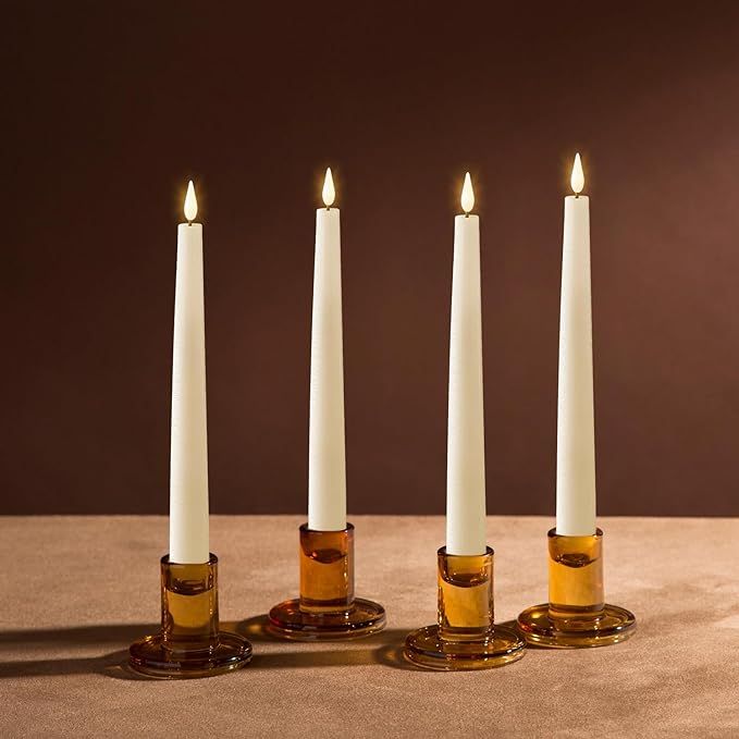 Lamplust Glass Candle Holder Taper Candle Holders, Set of 4 Amber Glass Candlestick Holder, 2.5 I... | Amazon (US)