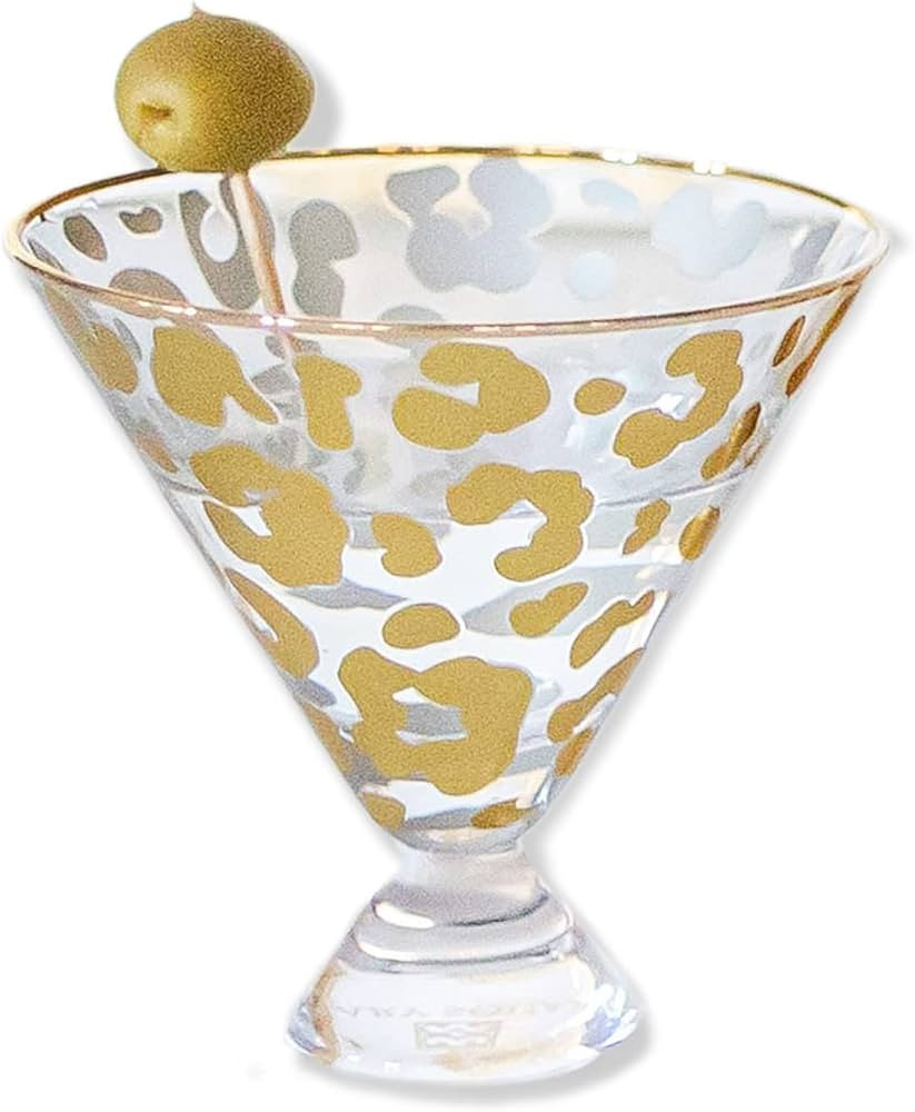 Mary Square Gold Foil Leopard Print 5 ounce Cocktail Martini Glass | Amazon (US)