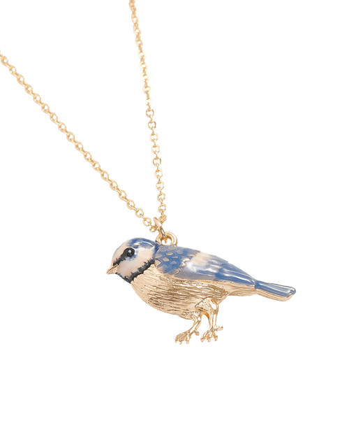 Fable England Enamel Blue Tit Short Necklace in Multi & Gold at Nordstrom | Nordstrom