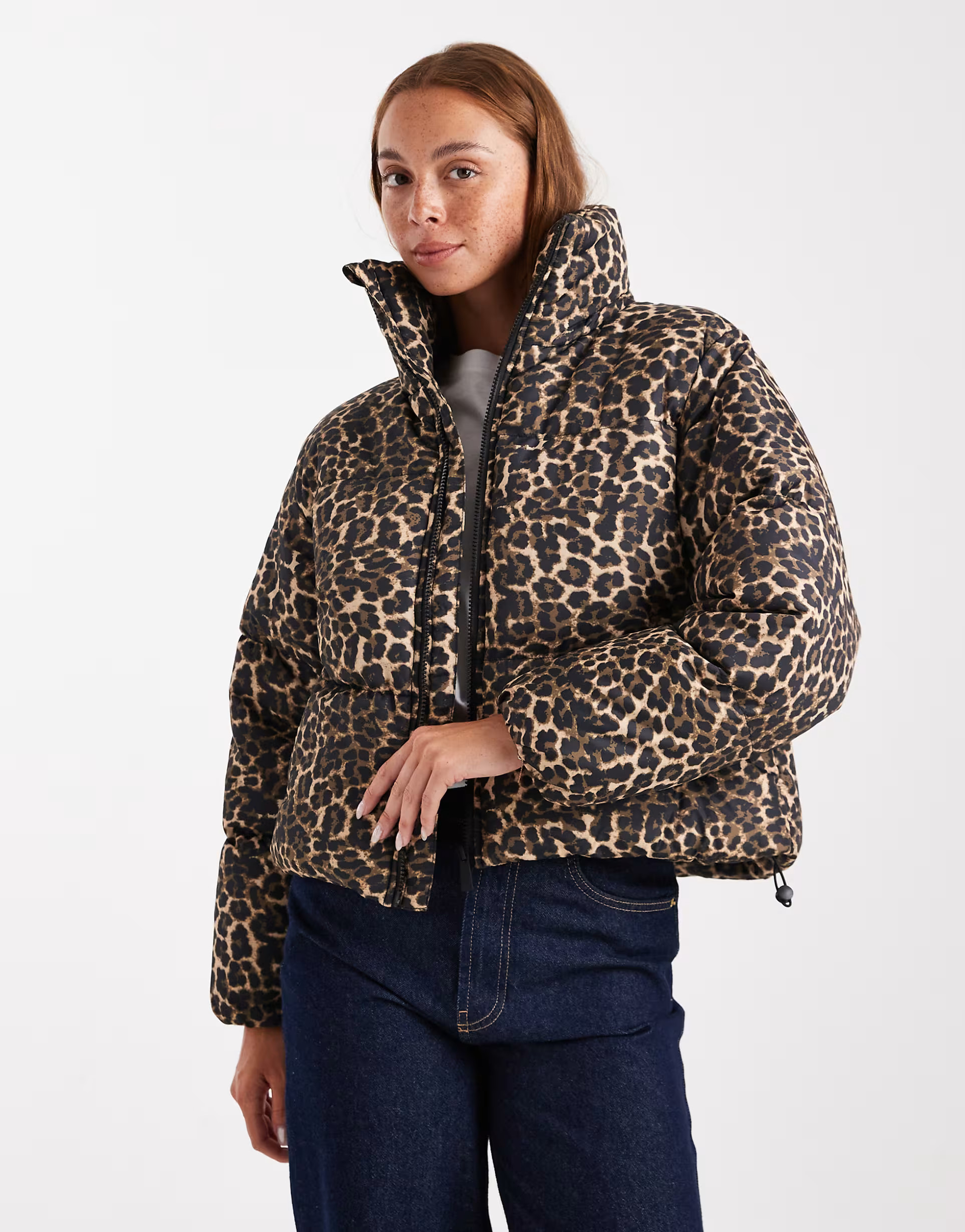 Brave Soul hooded puffer jacket with pockets in leopard print | ASOS (Global)
