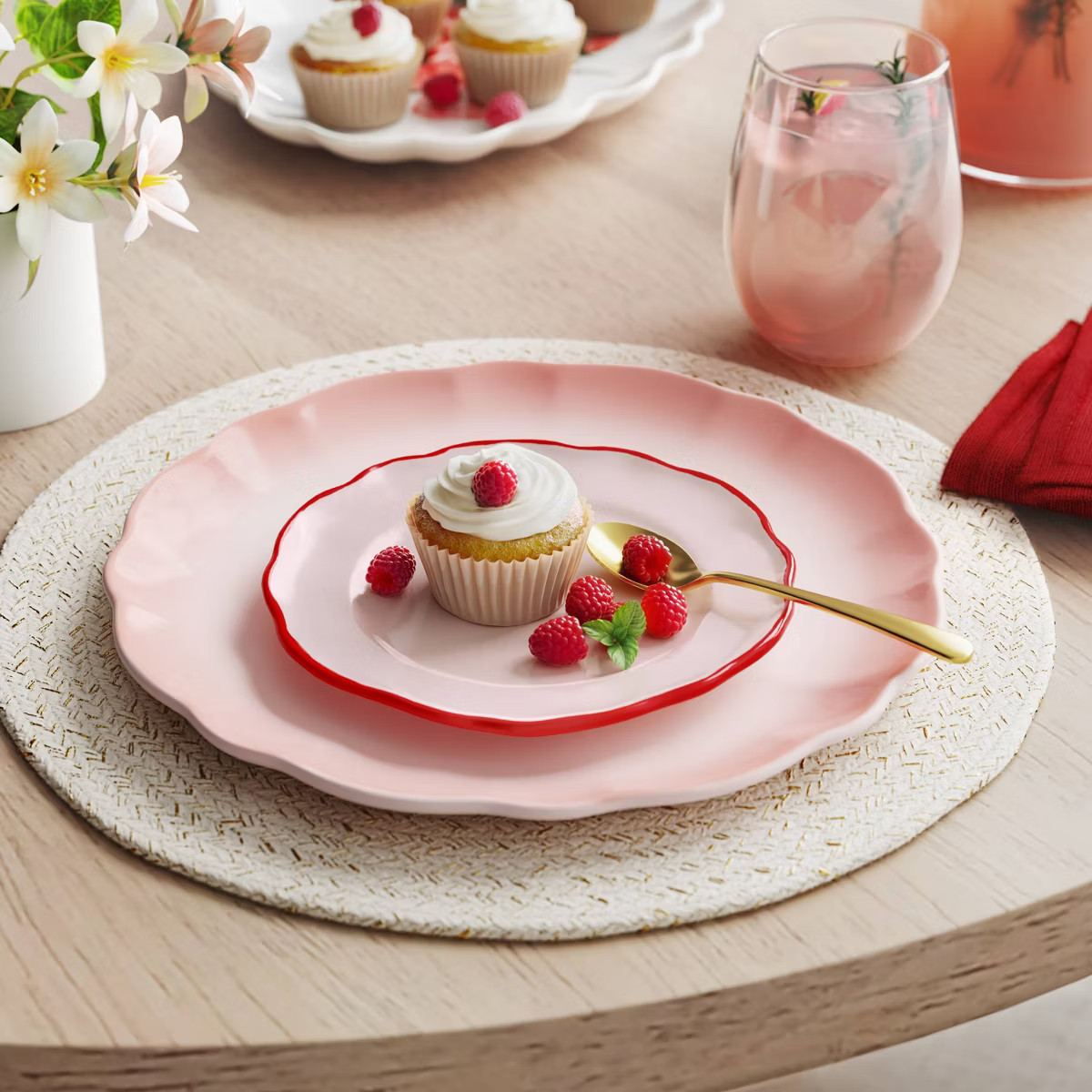 7.25" Valentine Stoneware Appetizer Plate Pink with Red Rim - Threshold™ | Target