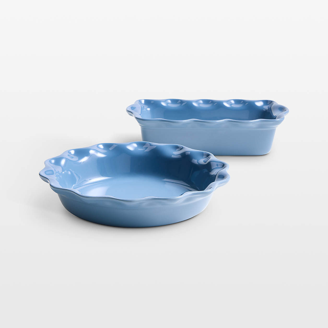 Le Creuset Chambray Fluted Ceramic Pie Dish and Loaf Pan Set + Reviews | Crate & Barrel | Crate & Barrel