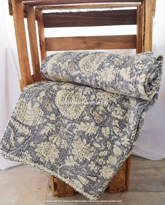 Printed Kantha Quilt King Size Bed Sheet Indian Bed Cover | Etsy | Etsy (US)