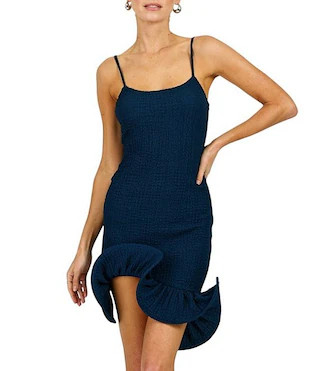 Tabby Scoop Neck Sleeveless Structured Ruffle Hem Mini Dress | Dillard's