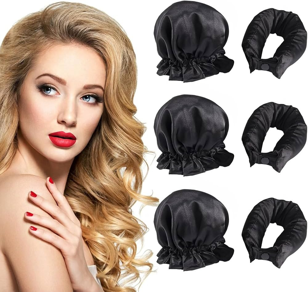 NuAngela Hair Rollers Set, 3Pcs Satin Heatless Curling Rod Headband, Heatless Curls with Cap for ... | Amazon (US)