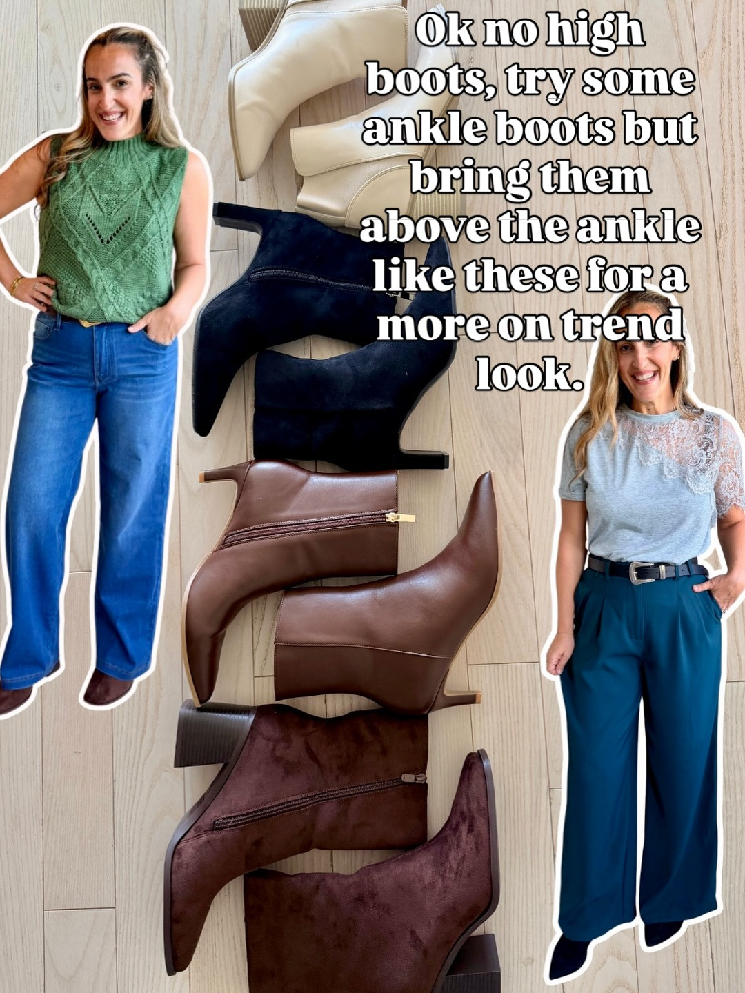 Ankle boots are so hot this season and so versatile. I love the way they elevate a casual look with trouser or wide leg jeans. #ankleboots #workboots #affordableboots #fallfamilyphotos 

 #LTKSeasonal #LTKOver40 #LTKWorkwear