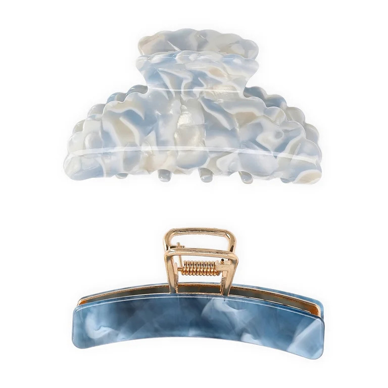 Time and Tru Women's Hair Claw Clips, 2-Pack, Blue - Walmart.com | Walmart (US)