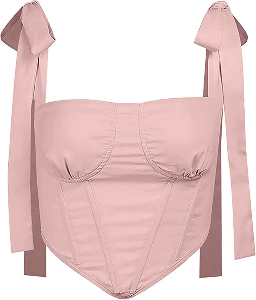 Avanova Women's Sexy Bustier Crop Top Strappy Tie up Shoulder Sleeveless Asymmetrical Clubwear | Amazon (US)