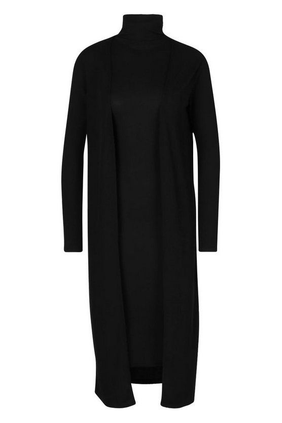 Rib Funnel Neck Midi Dress And Duster | Boohoo.com (US & CA)