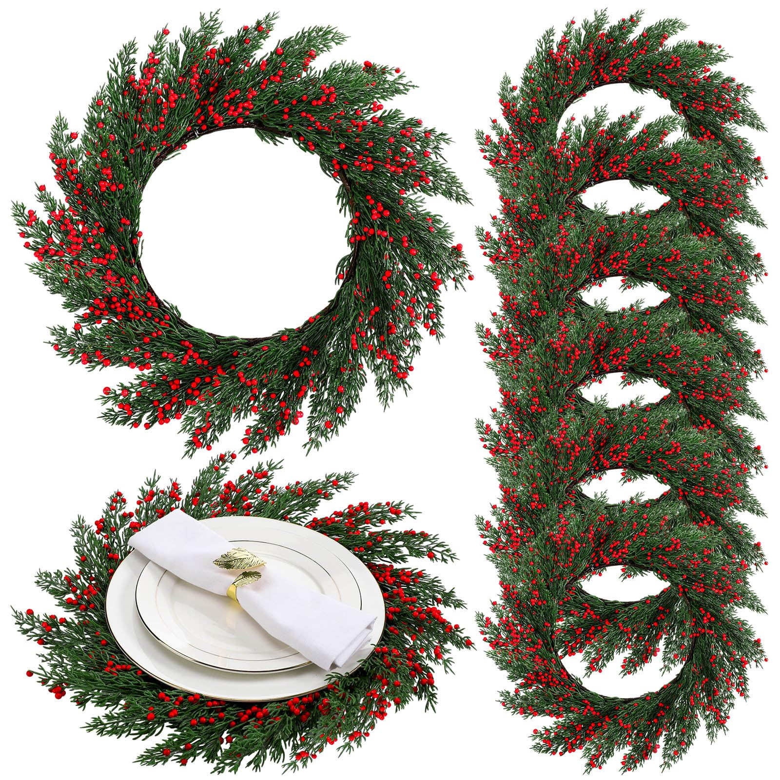 Christmas Placemats Set of 6 Round Greenery Place Mats Xmas Circular Artificial Wreath Dining Tab... | Amazon (US)