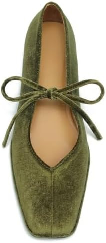 Lace Up Square Toe Ballet Flats for Women Cute Bow Slip On Mary Jane Flats | Lace Up Ballet Flats... | Amazon (US)