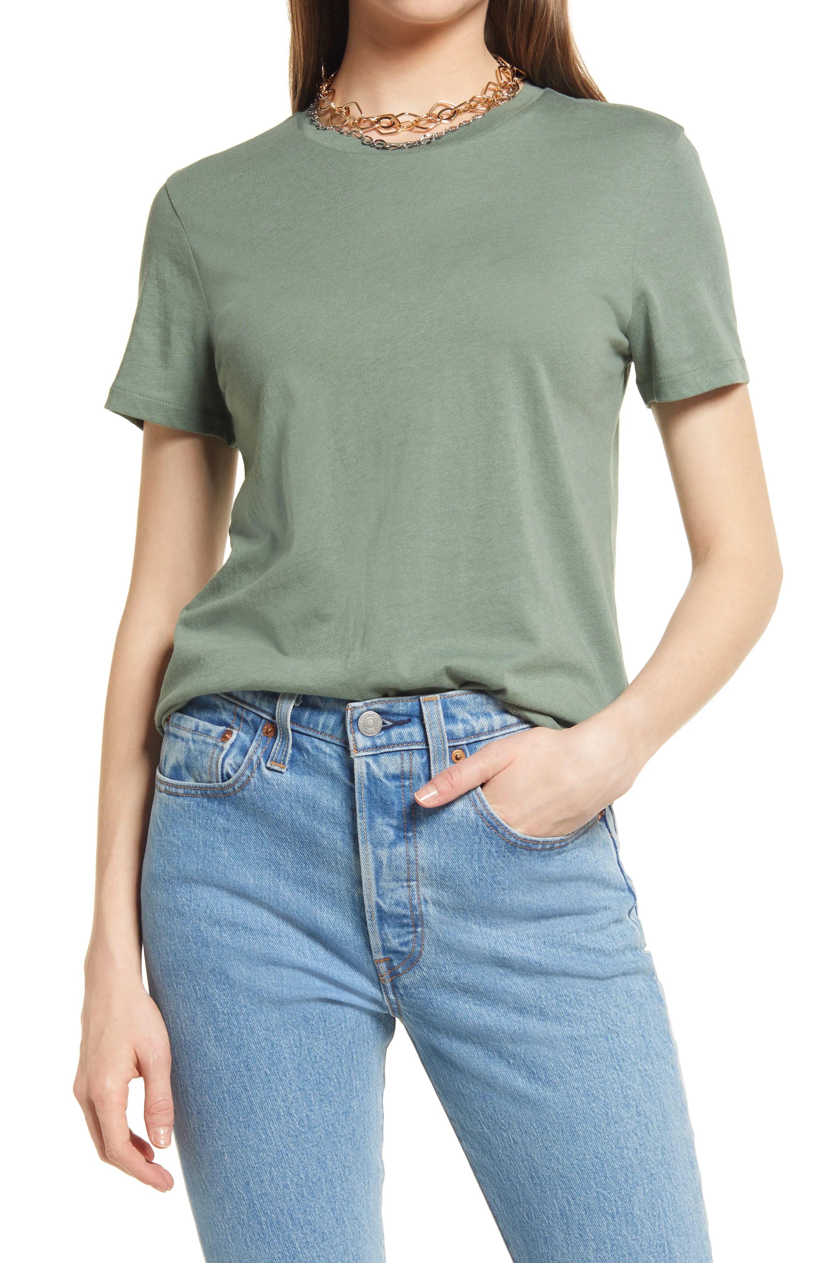 Open Edit Organic Cotton Blend T-Shirt in Green Agave at Nordstrom, Size Medium | Nordstrom