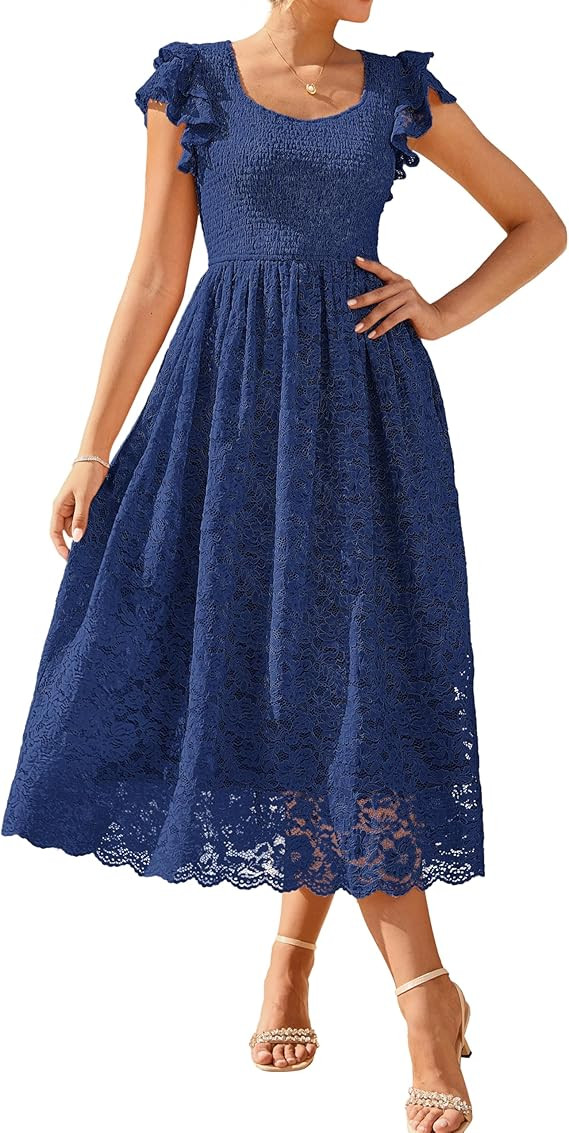 GRACE KARIN Womens Summer Maxi Dress 2026 Formal Wedding Guest V Neck Dresses Ruffle Sleeve Smock... | Amazon (US)