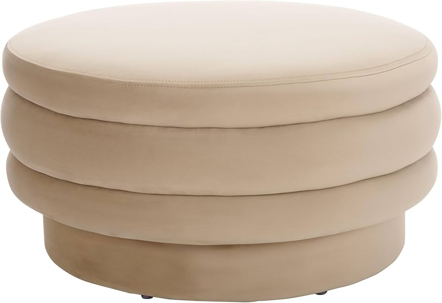 SAFAVIEH Home Collection Rohan Tan Velvet Layered Stacked Cocktail Ottoman (Fully Assembled) | Amazon (US)