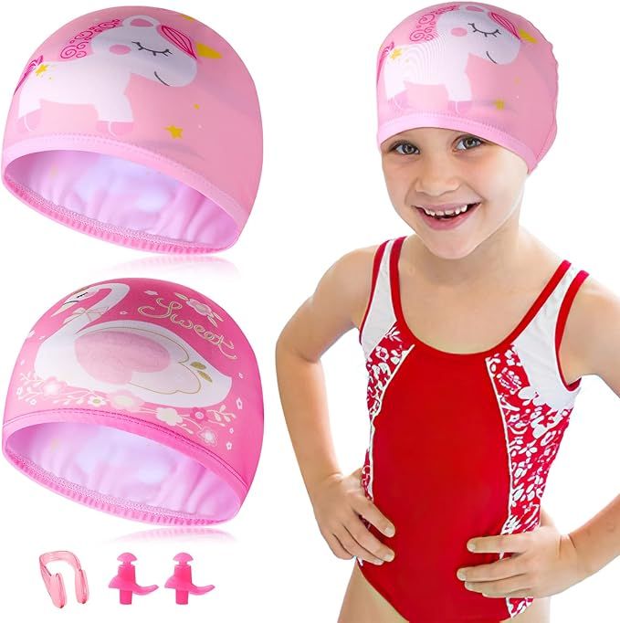 2 Pcs Kids Swim Caps, Swimming Caps for Girls Boys (Age 3-8) Waterproof Bathing Cap Durable Child... | Amazon (US)