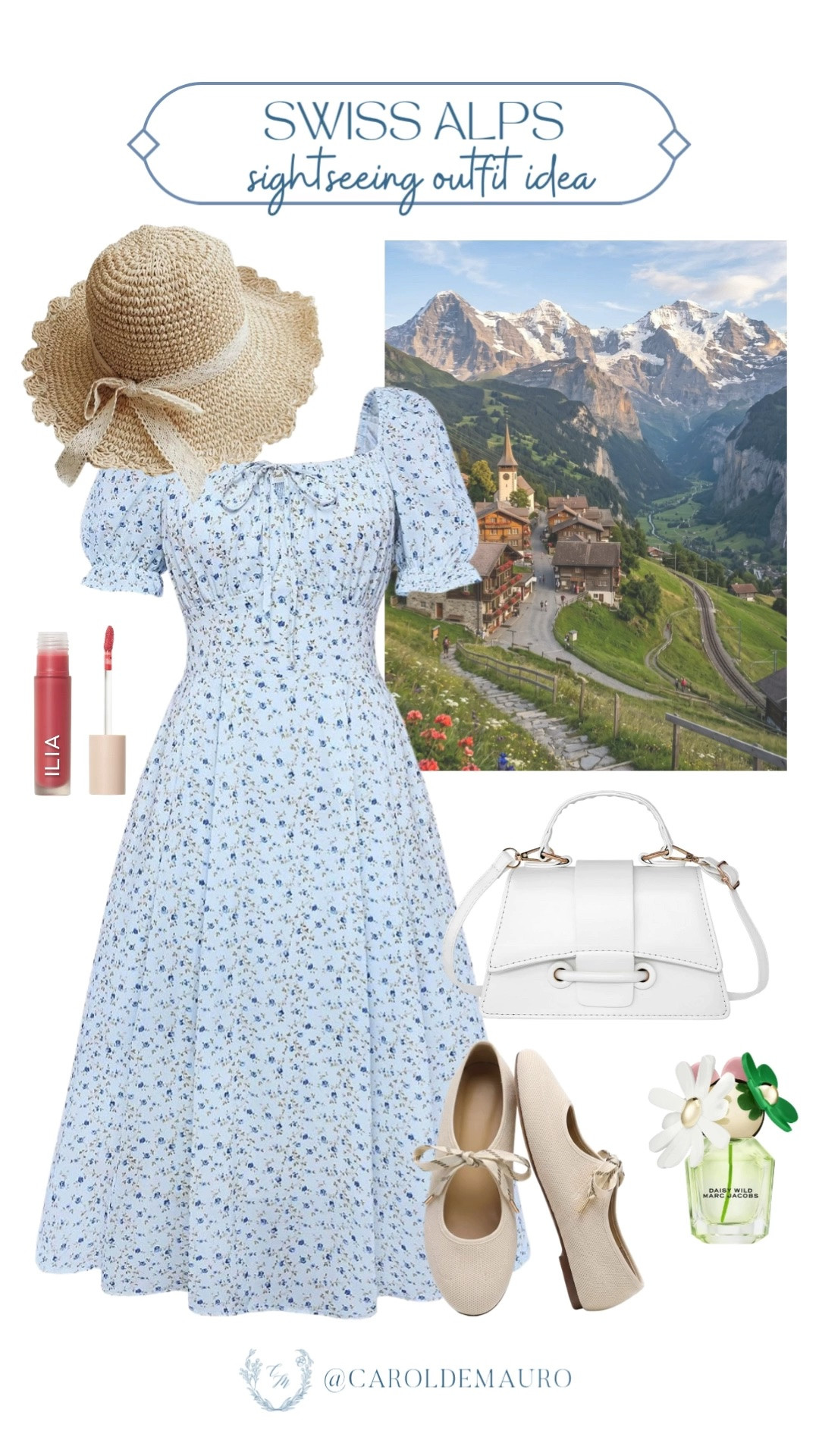 swiss alps, sightseeing outfit idea, european vacation outfit, feminine look, ditsy floral, midi dress, ballet flats, woven straw hat, floral perfume, mini handbag, petite fashion, cottagecore look, countryside aesthetic

#LTKootd #LTKPetite #LTKU