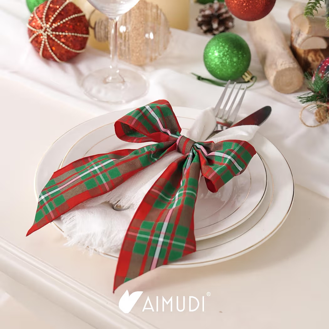 AIMUDI Red and Green Plaid Bows for Christmas Tree 6×9'' Christmas Bows for Gift Wrapping Tartan Bows with Wire Edge Premade Bows for Craft Present Fireplace Holiday Christmas Decor, 10 PCs | Amazon (US)