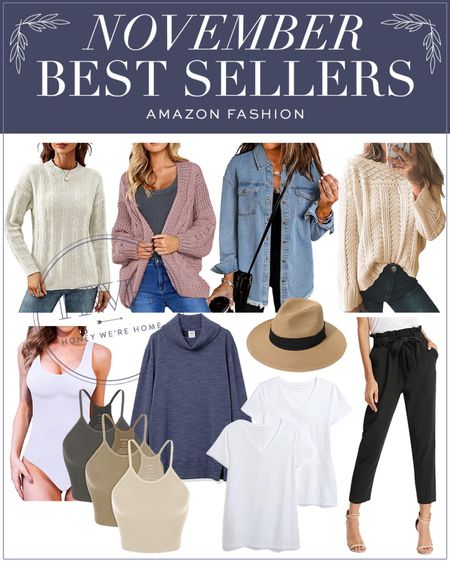 November Best Sellers for Amazon Fashion 

Textured Sweater • Cardigan • Denim Button Up • Scalloped Sleeved Sweater • V Neck TShirts • Cowl Neck Pullover • Hat • Bodysuit • Camis • Paper Bag Waist Pants 

#LTKunder100 #LTKstyletip #LTKSeasonal