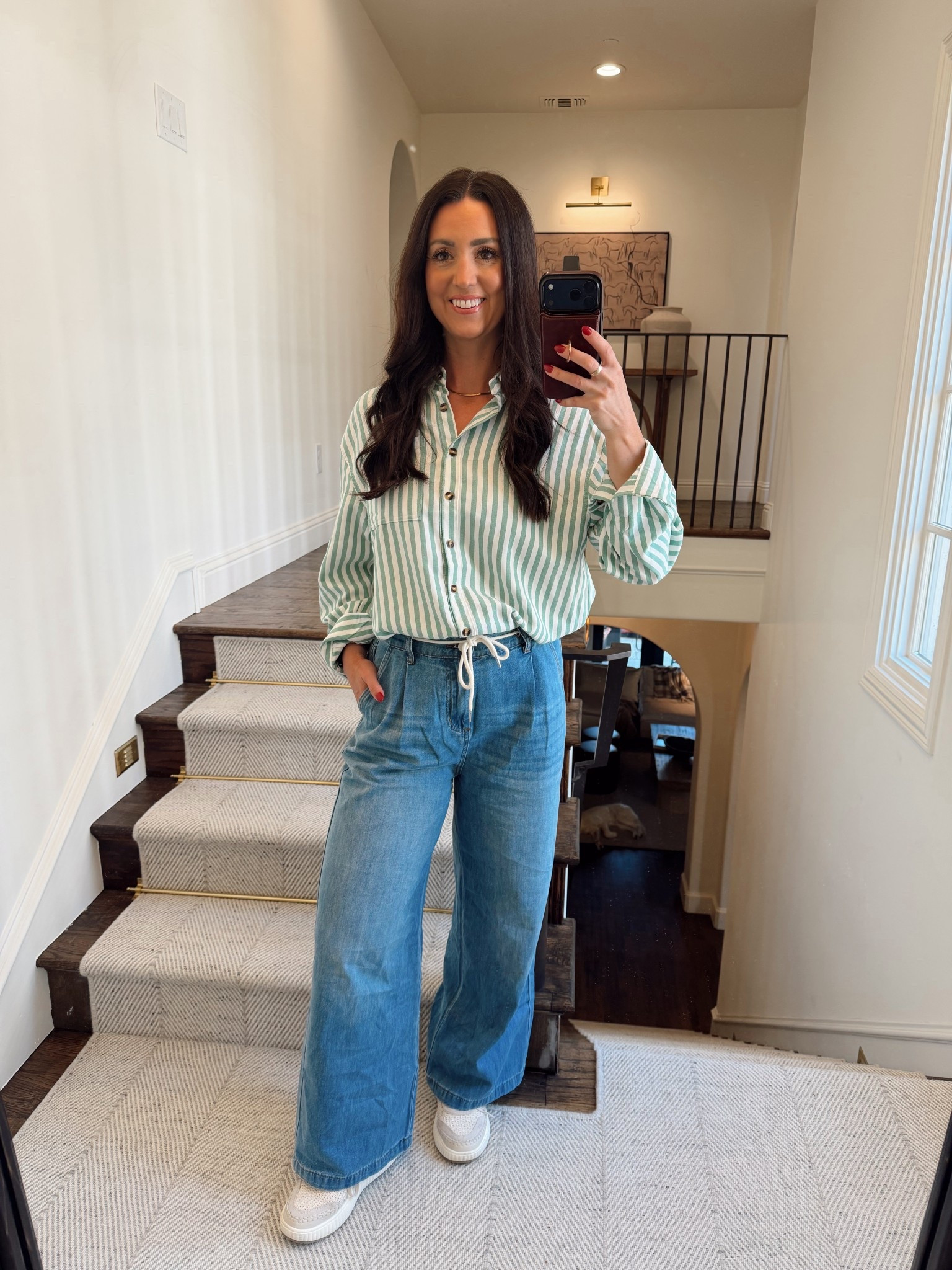 Simple spring mom outfit - wide leg summer jeans and classic oversized button down. Wearing smalls in both 

#LTKootd #LTKOver40 #LTKSeasonal