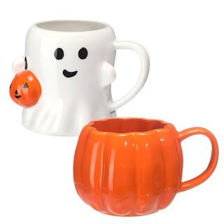 14 oz. Ceramic Happy Ghost Pumpkin Pattern Mugs, Espresso/Cappuccino Cups for Hot Chocolate Milk Tea Coffee (Set of 2) | The Home Depot