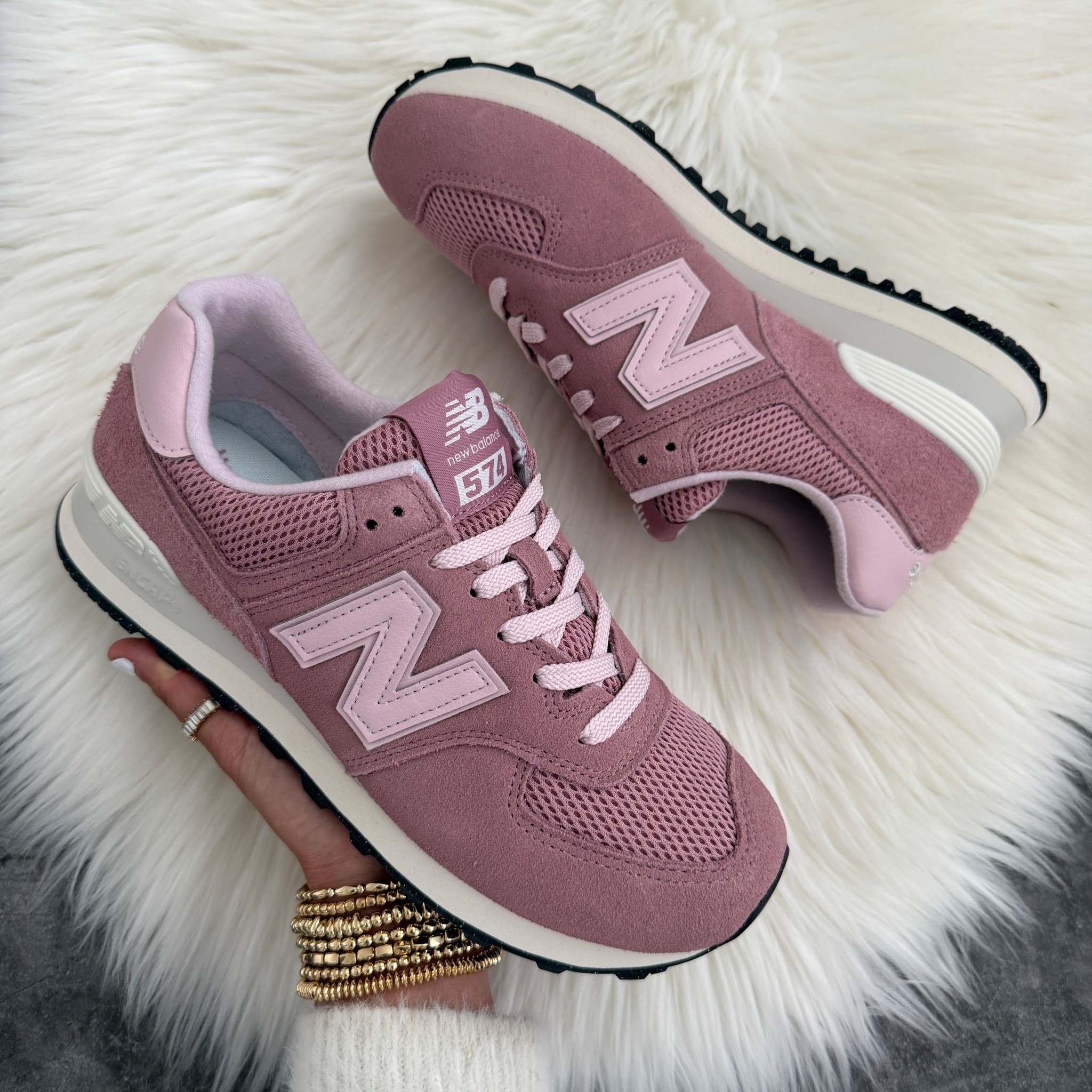 New Balance 574 sneakers runs true to size  Color: Alpha pink with NB white 