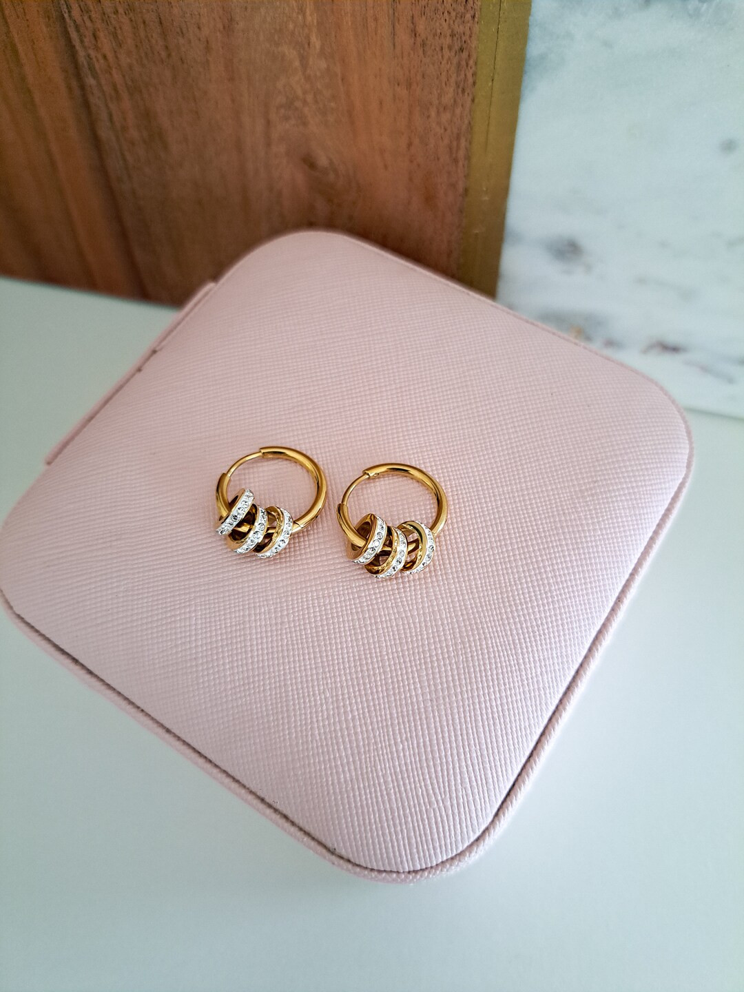 Diamond Hoop Earrings  18k Gold Plated Stainless Steel - Etsy Canada | Etsy (CAD)