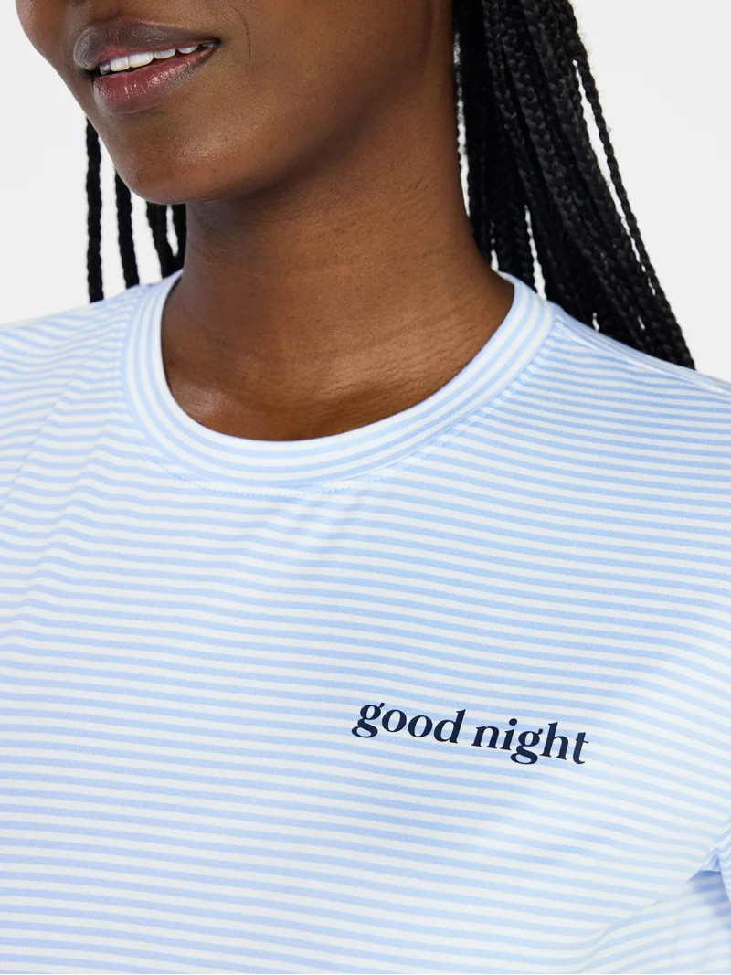 Joyspun Women's Dreamy Soft Collection Short Sleeve Sleep Top and Open Leg Pants Pajama Set, 2-Pi... | Walmart (US)