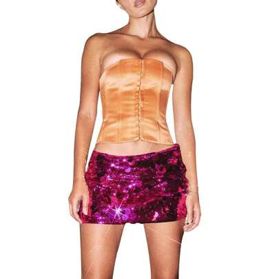 Women Shiny Sequin Mini Skirt Elastic Low Waist Sparkly Glitter A-Line Mini Skirts Night Out Club Streetwear | SHEIN