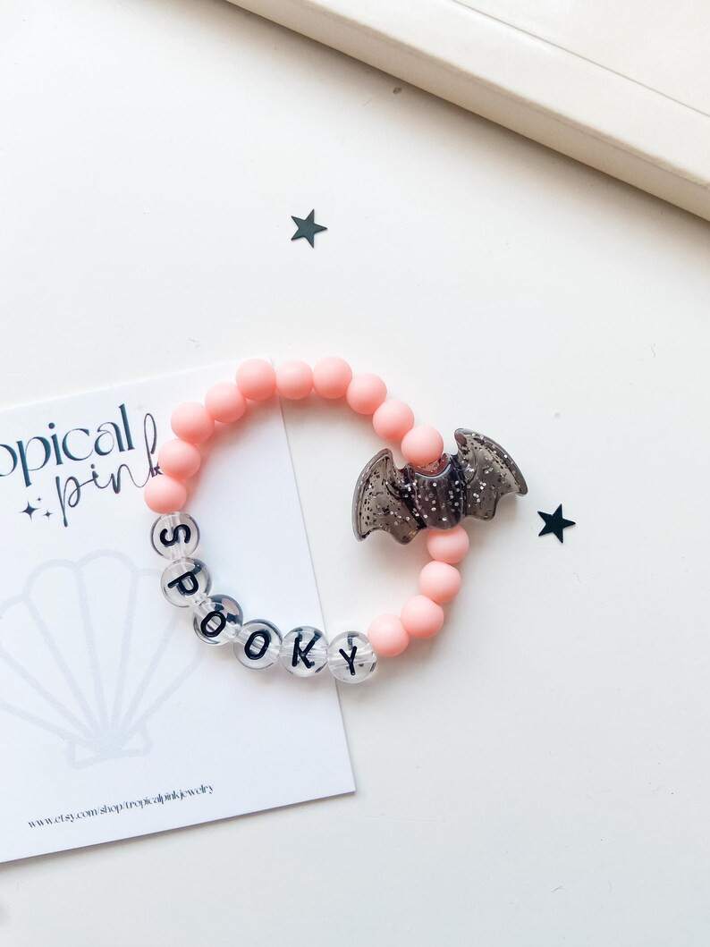 Girl's Glitter Bats Halloween Name Bracelets | Trick or Treat | Custom Word | Personalized Pastel... | Etsy (US)