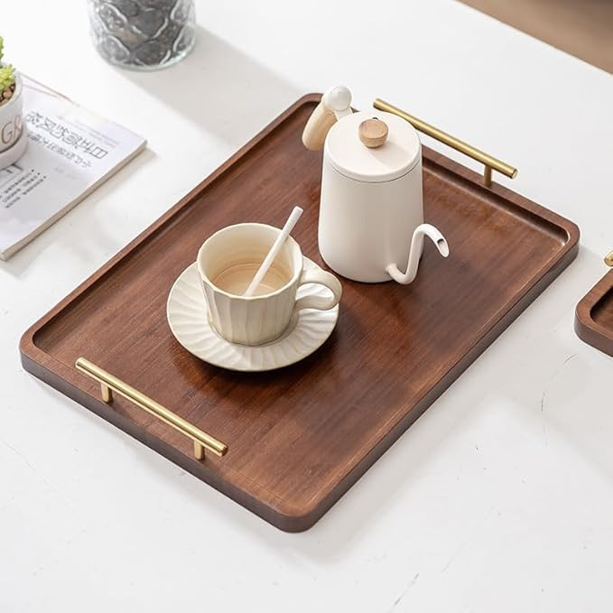 Bamboo Serving Tray with Gold Handles - Decorative Food Tray for Breakfast, Coffee Table, Dinner ... | Amazon (US)