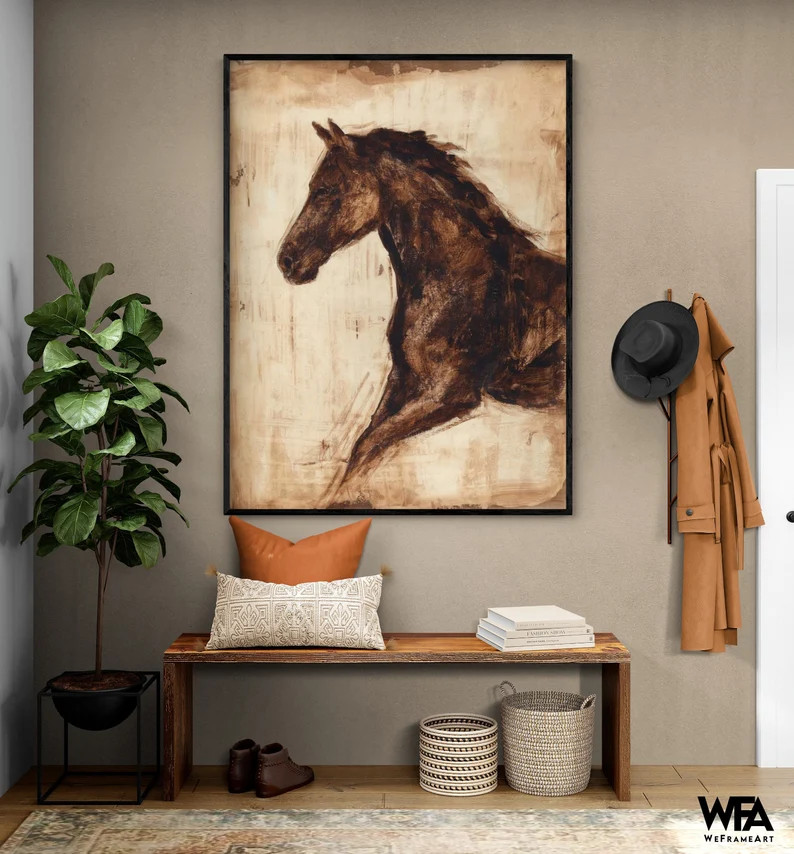 Weathered Equestrian I by Ethan Harper, Brown Horse Equestrian Academy Office Wall Art, Farmhouse... | Etsy (US)