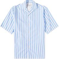 Officine Générale Men's Eren Short Sleeve Stripe Shirt in White/Blue, Size Medium | END. Clothing | End Clothing (US & RoW)