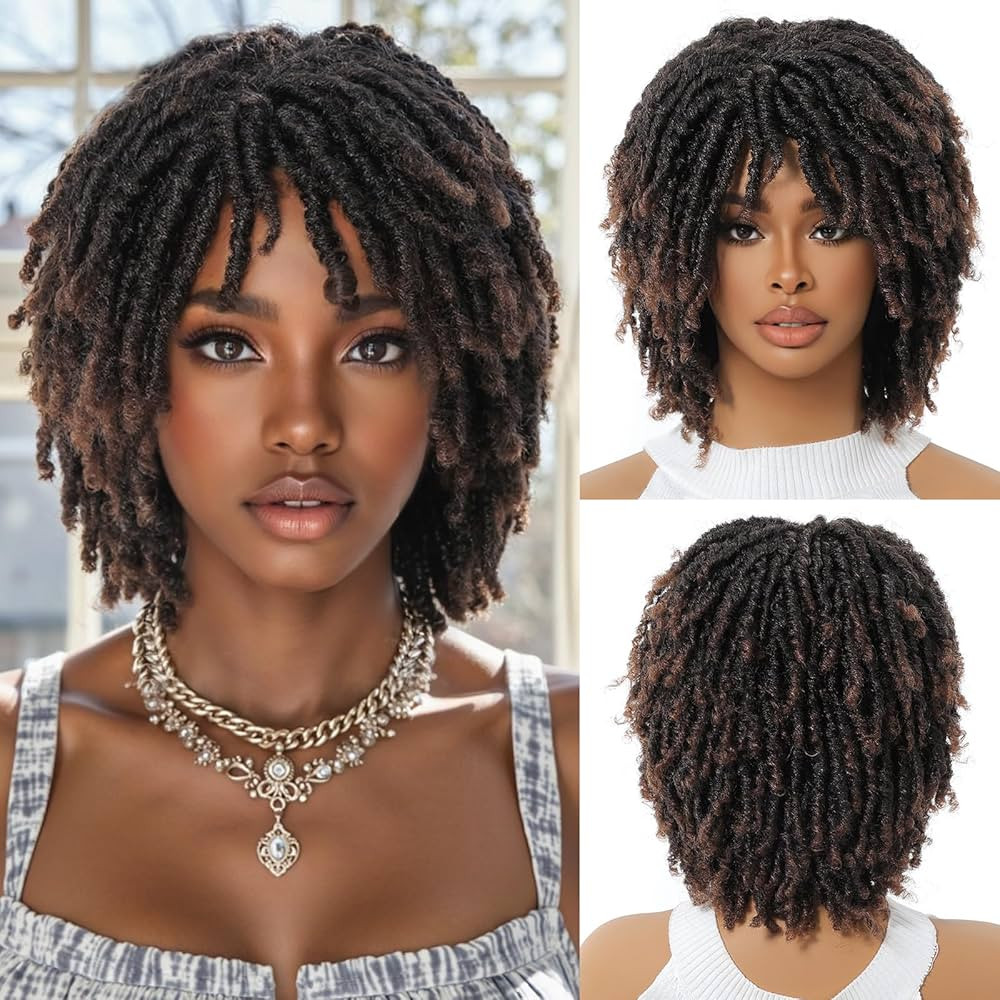 Dreadlock Wig For Black Women And Men Short Afro Twist Faux Locs Braided Wigs Glueless Synthetic ... | Amazon (US)