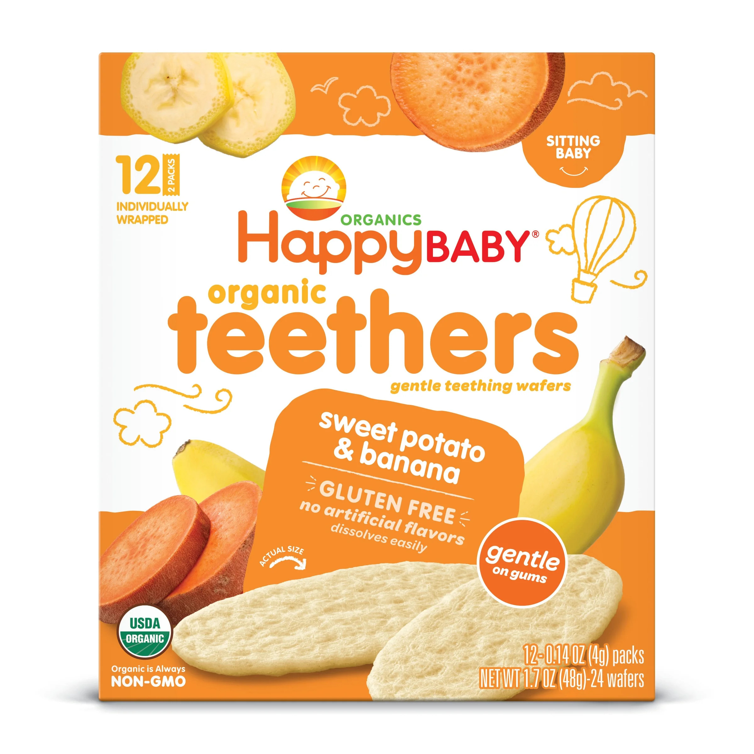 Happy Baby Organics Teethers, Sweet Potato & Banana Organic Gluten Free Gentle Teething Wafers, B... | Walmart (US)
