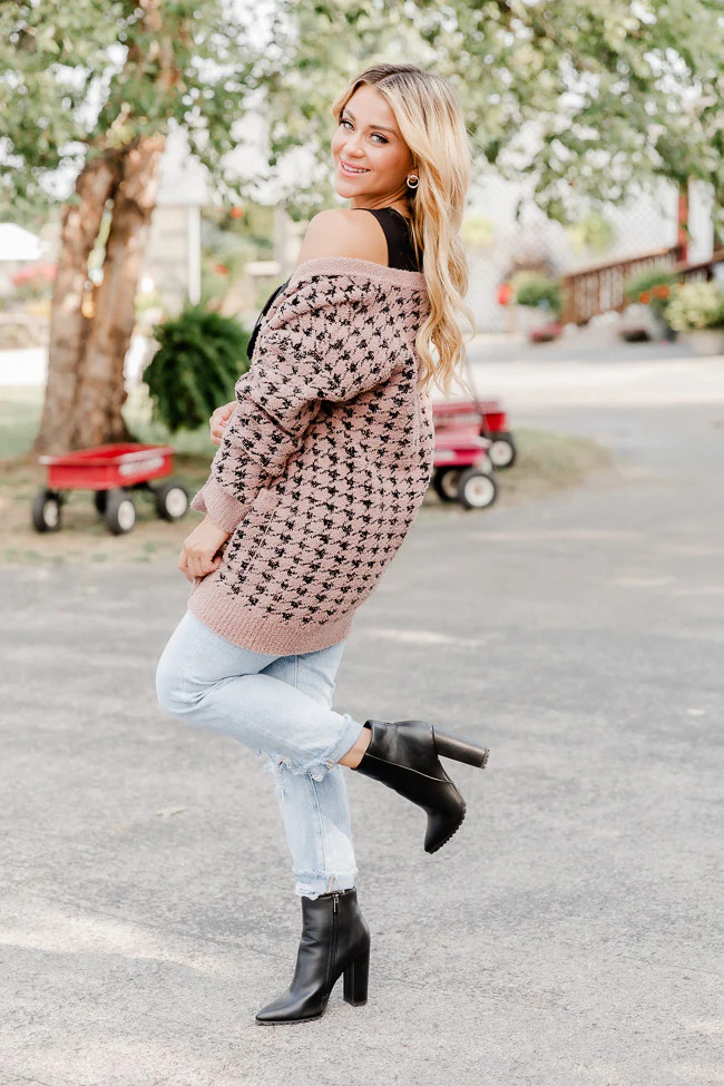 At Your Best Brown And Black Fuzzy Houndstooth Cardigan DOORBUSTER | Pink Lily