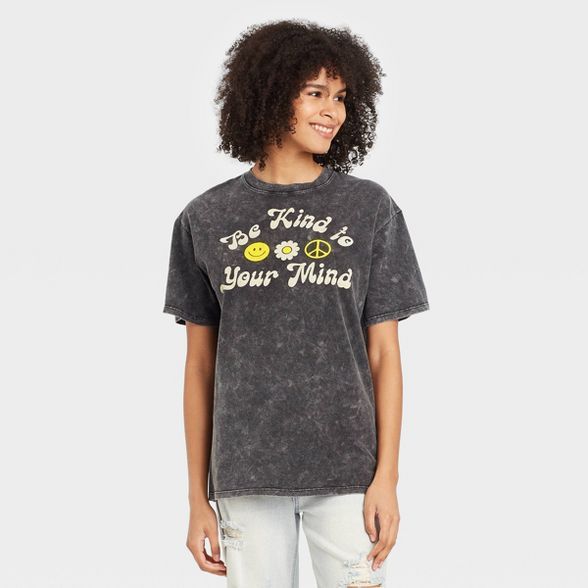 Women's Be Kind to Your Mind Short Sleeve Graphic T-Shirt - Black | Target