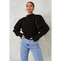 Black Pleated Puff Sleeve Sweater | Missguided (US & CA)