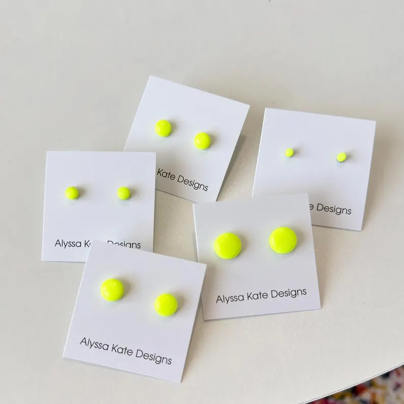 Neon Yellow Stud Earrings | Tiny Minimalist Earrings | Hypoallergenic Studs | 3mm, 6mm, 8mm, 10mm... | Etsy (Global)