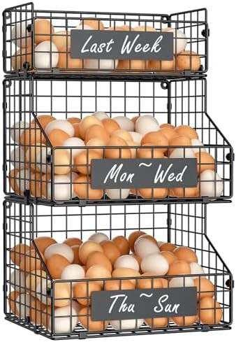 keomaisyto Egg Holder Countertop with Nameplate to Separate Eggs, 3 Tier Stackable Wire Storage B... | Amazon (US)