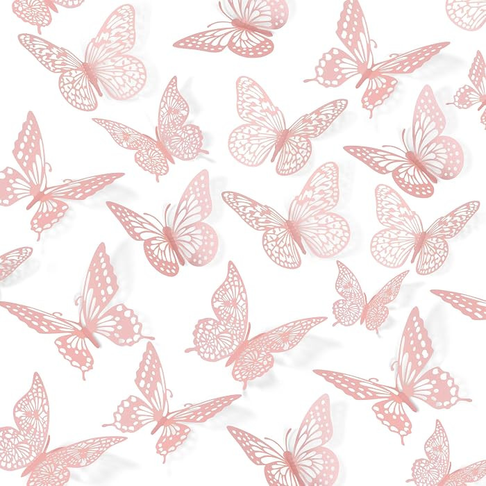 SAOROPEB 3D Butterfly Wall Decor 48 Pcs Pink Butterfly Decorations     4 Styles 3 Sizes, Birthday... | Amazon (US)
