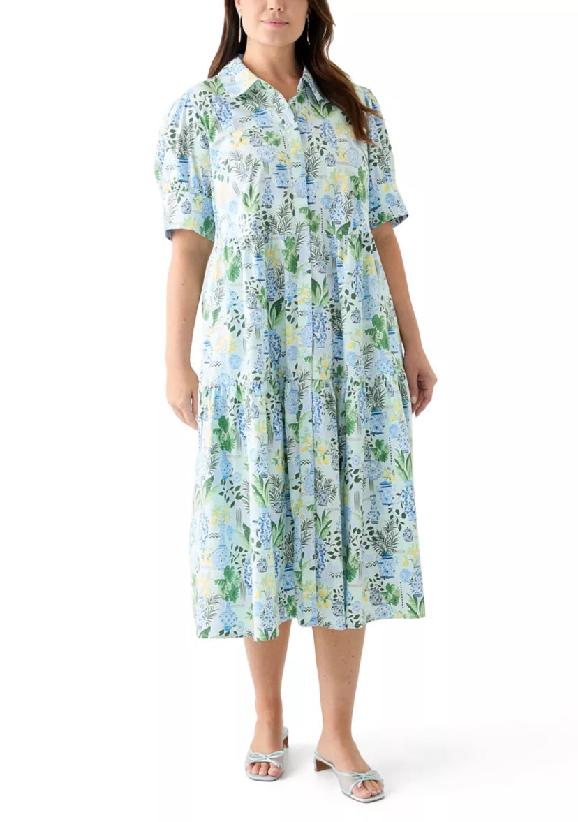 Plus Size Short Sleeve Printed Shirtdress | Belk