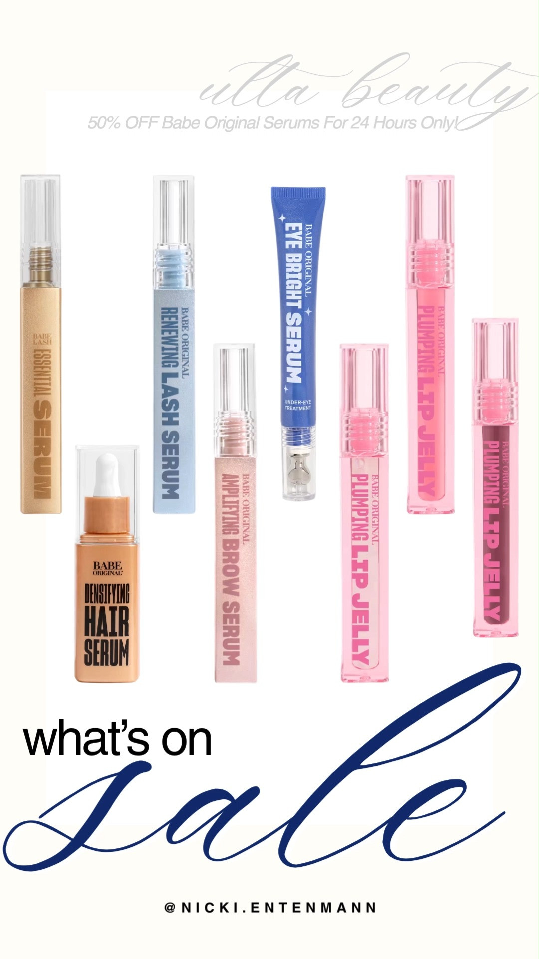 Don't miss this limited-time Ulta Beauty deal featuring 50% off Babe Original serums for 24 hours only! This flash sale highlights essential lash and brow enhancement serums, densifying hair treatments, eye bright serums, and hydrating plumping lip jellies. Stock up on these beauty staples to keep your everyday makeup routine fresh and elevated.#ultabeauty #babeoriginal #beautysale #whatsonsale #skincaredeals #beautyfinds #makeupessentials #babelash #babepartner #21daysofbeauty 

 #LTKgrwm #LTKSaleAlert #LTKBeauty