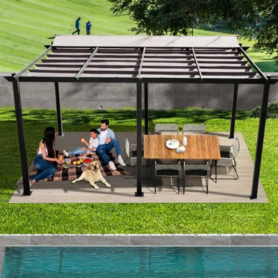11 X 16 Ft Outdoor Grill Area Entertainment Hub Pergola - Dark Gray. Aluminum Frame, Cover, Adjustable For Fun And Grilling Living Gathering Rust- Can | Wayfair North America