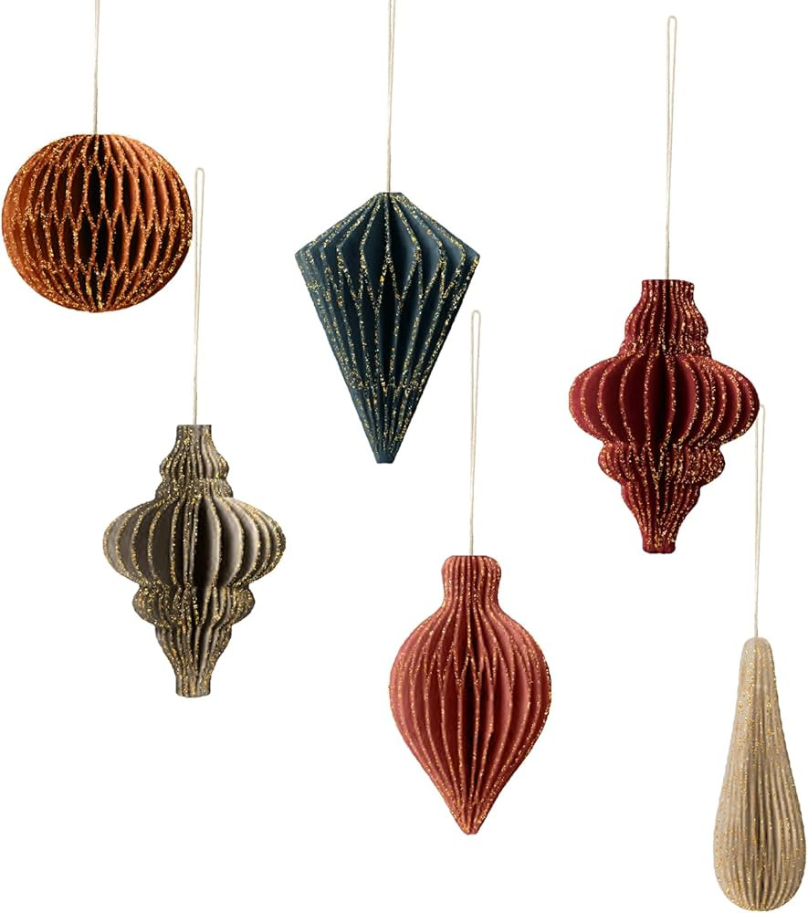 NICROLANDEE Christmas Decorations, 6 PCS Christmas Paper Honeycomb Ornaments with Glitter Edge, M... | Amazon (US)